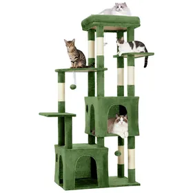 Comparer les prix de Arbre à chat robuste 155 cm Multi-niveaux grands chats perchoir XL 2 niches poteaux à griffer en sisal jouets suspendusVert