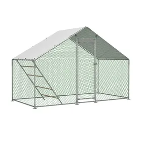 Comparer les prix de WOVREO Poulailler avec enclos 3 x 15 x 2 m acier galvanisé toit PE porte verrouillable échelle-perchoir gris
