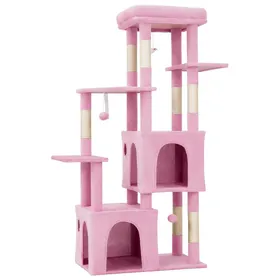 Meilleurs prix pour Arbre à chat robuste 155 cm Multi-niveaux grands chats perchoir XL 2 niches poteaux à griffer en sisal jouets suspendusRose