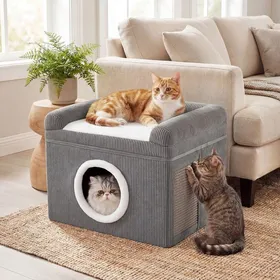 Meilleurs prix pour Maison Pliable pour Chats dIntérieur COSTWAY 49 x 41 x 39 CM Condo Tapis à Griffer en Sisal Coussin Fond Antidérapant Gris
