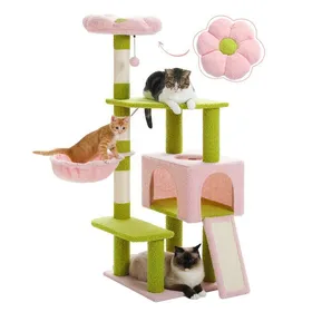 Comparer les prix de PAWZ Road Arbre à Chat Fleur 120 cm Multi-Niveaux Poteaux Griffoirs en Sisal Niche Perchoir et Balle Rose