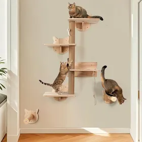 Comparer les prix de Arbre À Chat Mural De 110 Cm De Haut-Arbre À Chat Mural En Bois Massif-Mur D'Escalade Avec 3 Plateformes,2 Escaliers Pour Chats,Qu