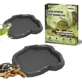 Meilleurs prix pour 2 Pièces Abreuvoir Tortue Terrestre Accessoire Tortue Terrestre Bol Alimentation Pour Petits Reptiles Serpents Tortue Lézards gris