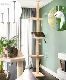 Comparer les prix de Arbre Chat Bois Du Sol Au Plafond,3 Étages Arbre À Chat Mural,Hauteur Réglable Jusqu'À 245-288 Cm,Poteau Griffoir Chat,Arbres À Ch