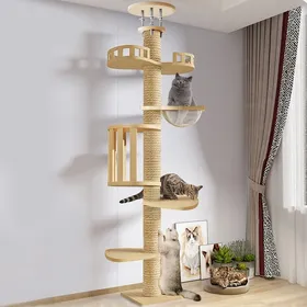 Comparer les prix de Arbre à Chat - 295 - 310 cm de Haut - Hauteur de Plafond réglable - Couleur Beige - avec 6 Niveaux sisal et Plate-Forme