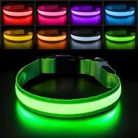 Meilleurs prix pour Collier lumineux pour chien - DOK - LED rechargeable - Étanche - 7 couleurs - Taille réglable - Vert-M