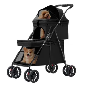 Comparer les prix de YIYI. Poussette pliable double couche pour animaux de compagnie adaptée aux petits chiens et chats 67*32*95cm noir