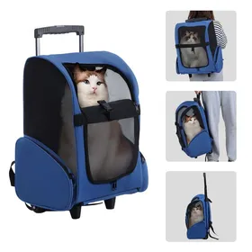 Comparer les prix de Sac à dos pliable Sac de transport à roulettes pour chien chat animaux - Bleu - Tissu Oxford - 42*26*55cm
