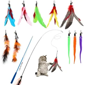 Meilleurs prix pour Jouet à Plumes Chat 12 Pièces - Jouets Interactifs avec Baguette Canne à Pêche - Auto-agrippant Amusement et Exercice Chaton