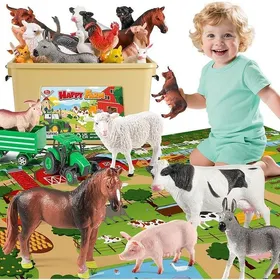 Comparer les prix de Animaux de la Ferme avec Grand Tapis de Jeu 120 x 80 cm38 pièces Animaux Jouet avec Figurine Animaux Ferme Jouets Tracteur