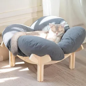 Comparer les prix de Panier chat design pétale structure bouleau 2.6 kg 55 x 55 x 32 cm coussin polyester petits et moyens chats décoration intérieur