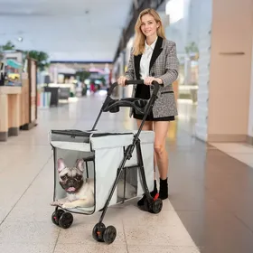 Comparer les prix de Poussette pour Chats et Chiens - Fianao - Métal textile - Charge max 25 kg - 100X50X24 cm - Grande maniabilité
