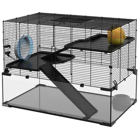 Meilleurs prix pour LIA Cage hamster cage rongeur 3 niveaux avec roue rampes maisonnette abreuvoir mangeoire 765L x 485l x 545H cm noir