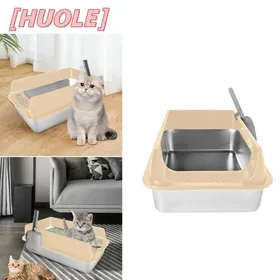 Comparer les prix de Bac à litière pour chat en acier inoxydable kaki - Durable stable facile à nettoyer - 50*35*20 cm - HUOLE.