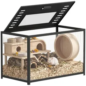 Meilleurs prix pour Cage Hamster en Acrylique et Métal avec Base Profonde Couvercle Ouvrant Aérations Latérales 80x45x505cm Noir