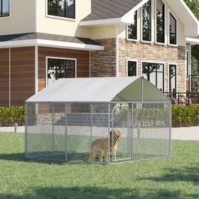 Comparer les prix de Chenil extérieur avec toit pour chien 5 m² parc grillagé espace couvert acier galvanisé 230 x 230 x 175 cm