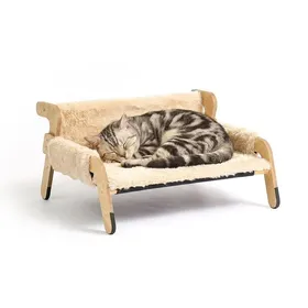 Comparer les prix de Relaxdays Lit pour chat moelleux fauteuil hamac sur pied beige/nature H x l x P: 285 x 53 x 455 cm couchage en pin