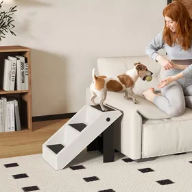 Meilleurs prix pour Escalier pour chien pliant à 3 marches antidérapantes escalier pour animaux en plastique 53 x 305 x 365 cm crème