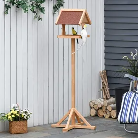 Meilleurs prix pour Mangeoire oiseaux extérieur sur pied toit résistant aux intempéries bois massif 55 x 55 x 144 cm bois naturel