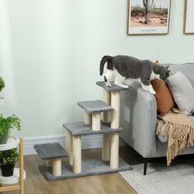 Comparer les prix de Escalier pour animaux domestiques réglable 3/4 marches échelle pour chat chien griffoirs sisal 70 x 32 x 68 cm gris