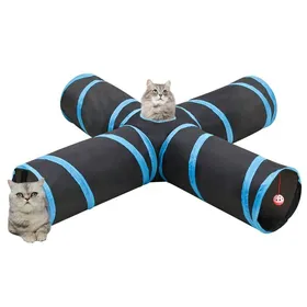 Meilleurs prix pour SALE 2026tunnel pour chaton Noir - Tunnel pour chats à 4 voies Noir et bleu 132 cm Polyester 0.58 Kg9921038