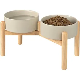 Meilleurs prix pour gamelle surélevée céramique 1800 ml + support bambou chien moyen/grand gris