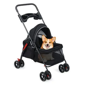 Meilleurs prix pour FLASIDU Poussette pliable pour Chien et Chat, avec porte-gobelet, Pneus Rotatifs à 360°, Fenêtres en Maille, Noir, 98*69*49cm