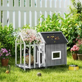 Comparer les prix de Niche pour chien extérieur en bois maison chien extérieur avec terrasse porte à lamelles 106 x 625 x 805 cm gris