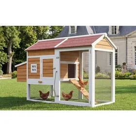 Comparer les prix de Modenuit Poulailler en bois massif 185 x 91 x 115 cm pour 4 poules pondoir perchoir toit bitumé