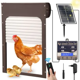Meilleurs prix pour Solaire Porte Automatique Poulailler, Porte à Volets Roulants avec Affichage LED, Minuterie et Télécommande, Capteur de lumière