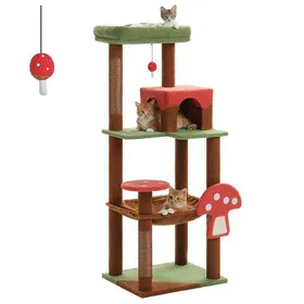 Meilleurs prix pour PAWZ Road Arbre à Chat Design Spacieux Grande Hamac Dur Stable Avec Hamac et belle maison pour chat - Marron - 143 cm