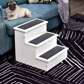 Comparer les prix de Escalier pour chien animaux  rampe pour animaux  3 marches avec tapis bois de pin  40 5 x 44 5 x 38 cm  blanc