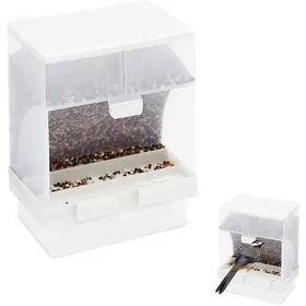Comparer les prix de Mangeoire automatique pour oiseaux récipient de nourriture à graines suspendu Transparent pour perruche canari calopsitte