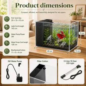 Meilleurs prix pour Petit aquarium Betta 37 L en acrylique pompe silencieuse et filtre éclairage LED 10 niveaux de luminosité et 3 modes