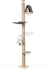 Comparer les prix de Arbre À Chat Du Sol Au Plafond,Tour D'Escalade À 6 Niveaux De Hauteur Réglable Avec Griffoirs Épais,Centre D'Activité Pour Chat Av