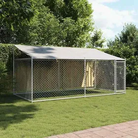 Comparer les prix de Stable&Durable - Gris - Cage pour chien - avec toit et porte gris 4x2x2 m acier galvanisé - Niche&enclos pour chiens HS789032148