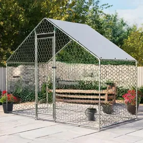 Meilleurs prix pour Grand enclos métallique 3x15x2 m pour poules lapins et petits animaux bâche PE étanche toit incliné serrure de sécurité