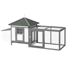 Meilleurs prix pour Plaque épaissiePoulailler nain Poulailler résistant à lhiver avec enclos perchoirs nichoir bois de pin gris+blanc 196x76x97c