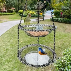 Meilleurs prix pour Mangeoire suspendue pour oiseaux - Virex® - Deux étages - Gris - Bol transparent - Bord ondulé