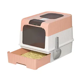 Meilleurs prix pour JEOBEST. Bac à litière pour chat avec couvercle et pelle contient 5kg de litière 1 sac de désodorisant (Pose 49*37*35cm)