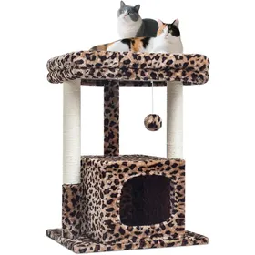 Meilleurs prix pour Arbre à chat dintérieur 68 6cm Tour dactivité avec griffoir Niche moderne pour chaton avec perchoir en peluche et balle suspendue