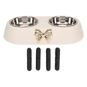 Comparer les prix de Gamelle double couche antidérapante en acier inoxydable pour chats -  avec support décoratif en forme de nœud papillon