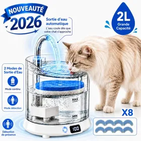 Meilleurs prix pour Fontaine à Eau Chat Chien 2L Améliorée Transparente - Distributeur Automatique Silencieux 2 Modes avec 8 Filtres