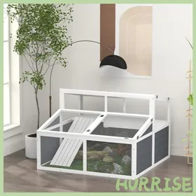 Comparer les prix de Cocosity Maison Enclos Cage Pour Petit Animal Tortue Avec 2 Espaces Toit En Polycarbonate 3 Portes Rampe 115 X 115 X 82 Cm Gris