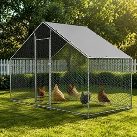 Meilleurs prix pour Enclos Extérieur 45 m² Parc Grillagé avec Bâche PE Imperméable Anti-UV Toit incliné et Porte avec Serrure de Sécurité