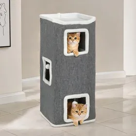 Comparer les prix de Griffoir arbre à chat à quatre niveaux finition gris ardoise pour 1 à 2 chats - Gray Particle Board 41 x 41 x 100 cm Ref L3B6E5