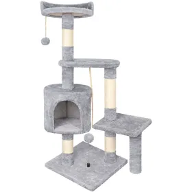 Comparer les prix de 112cm Gris Arbre à ChatTour de Jeux Stable pour ChatArbre à Grimper Multi-Niveaux avec Convient aux chatons
