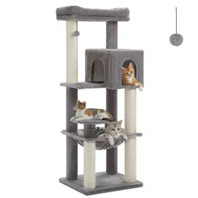 Meilleurs prix pour PAWZ Road Arbre à chat Design Spacieux Grande Hamac Dur Stable Avec Poteaux de Ø10 cm  - XL Gris - 147 cm