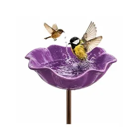 Comparer les prix de Mangeoire à Oiseaux Forme Fleur Violette - Bac à Eau pour Jardin - Ø 15 cm H 65 cm