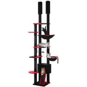 Comparer les prix de Arbre à chat de sol à plafond hauteur réglable 230cm-252cm construction en bois robuste AMT0249BK XL